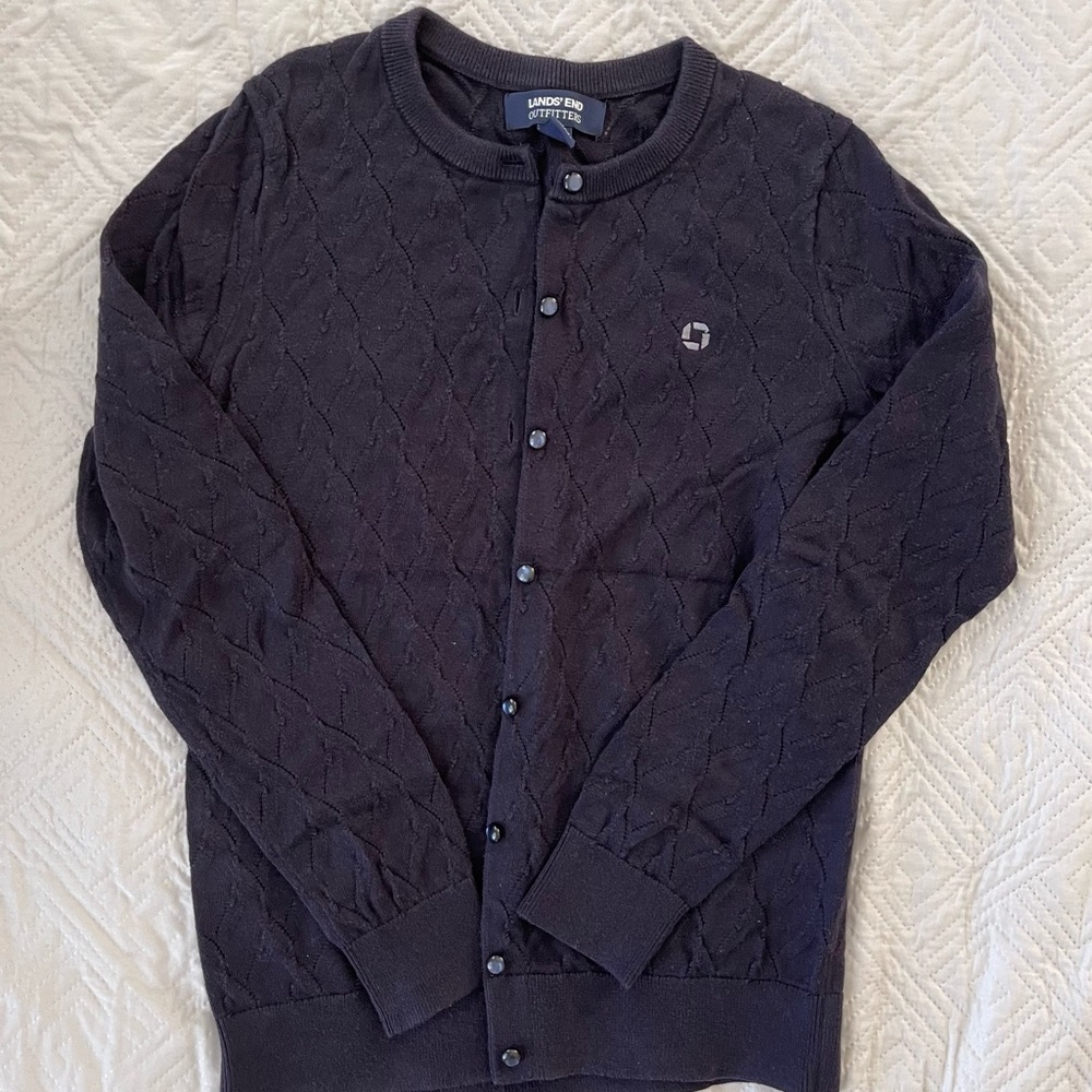Lands End Chase Bank long sleeve cardigan. In navy. Size XS